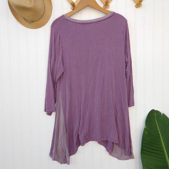 LOGO Lori Goldstein Color Block Tunic Top Size L Mauve Lavender Pockets Purple - Picture 7 of 7
